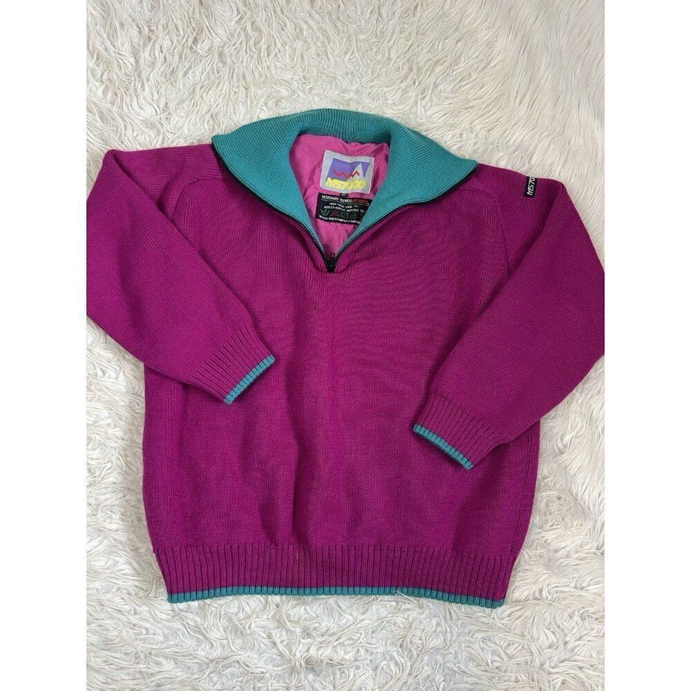 M57000 Vintage 80s Wool Retro ColorBlock Henley Tight Knit Fuchsia Pink Sweater - Picture 2 of 10